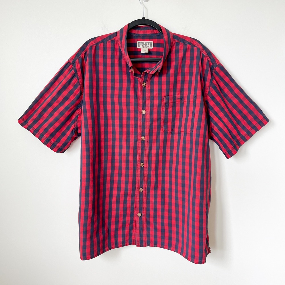Duluth Trading Co Men's BBQ Short‎ Sleeve Shirt 2XL Red Blue Plaid 2XL